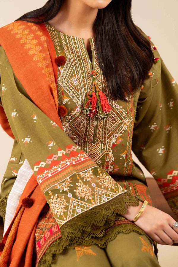 3 Piece - Digital Printed Embroidered Suit