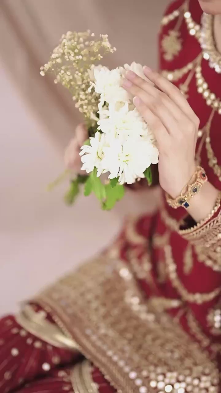 Deep Maroon Red Georgette Kurta Sharara Suit with Heavy Gold Embroidery